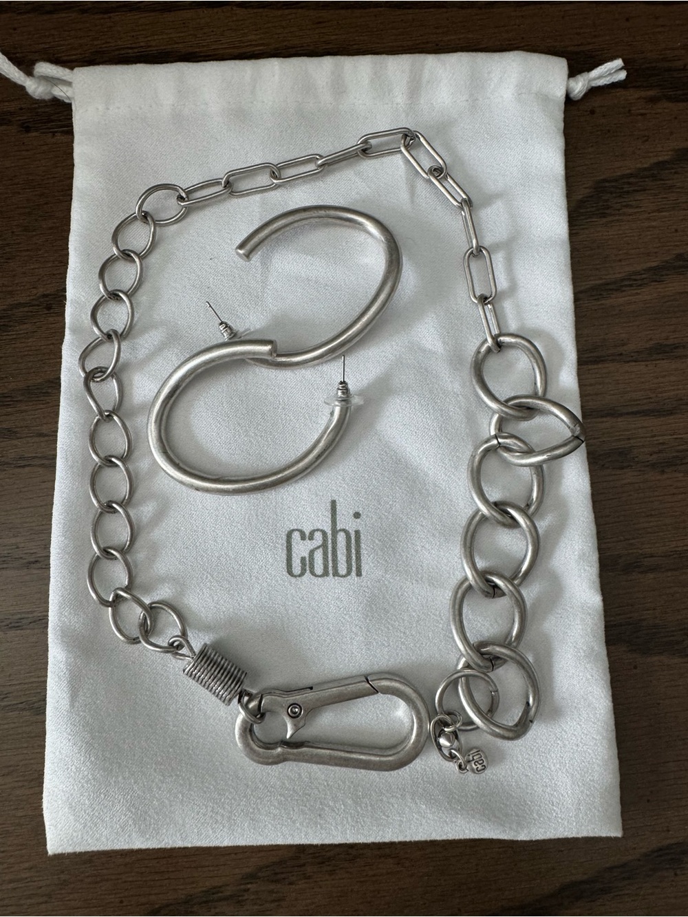CAbi Silver-Tone Link Necklace with Matching Hoop Earrings